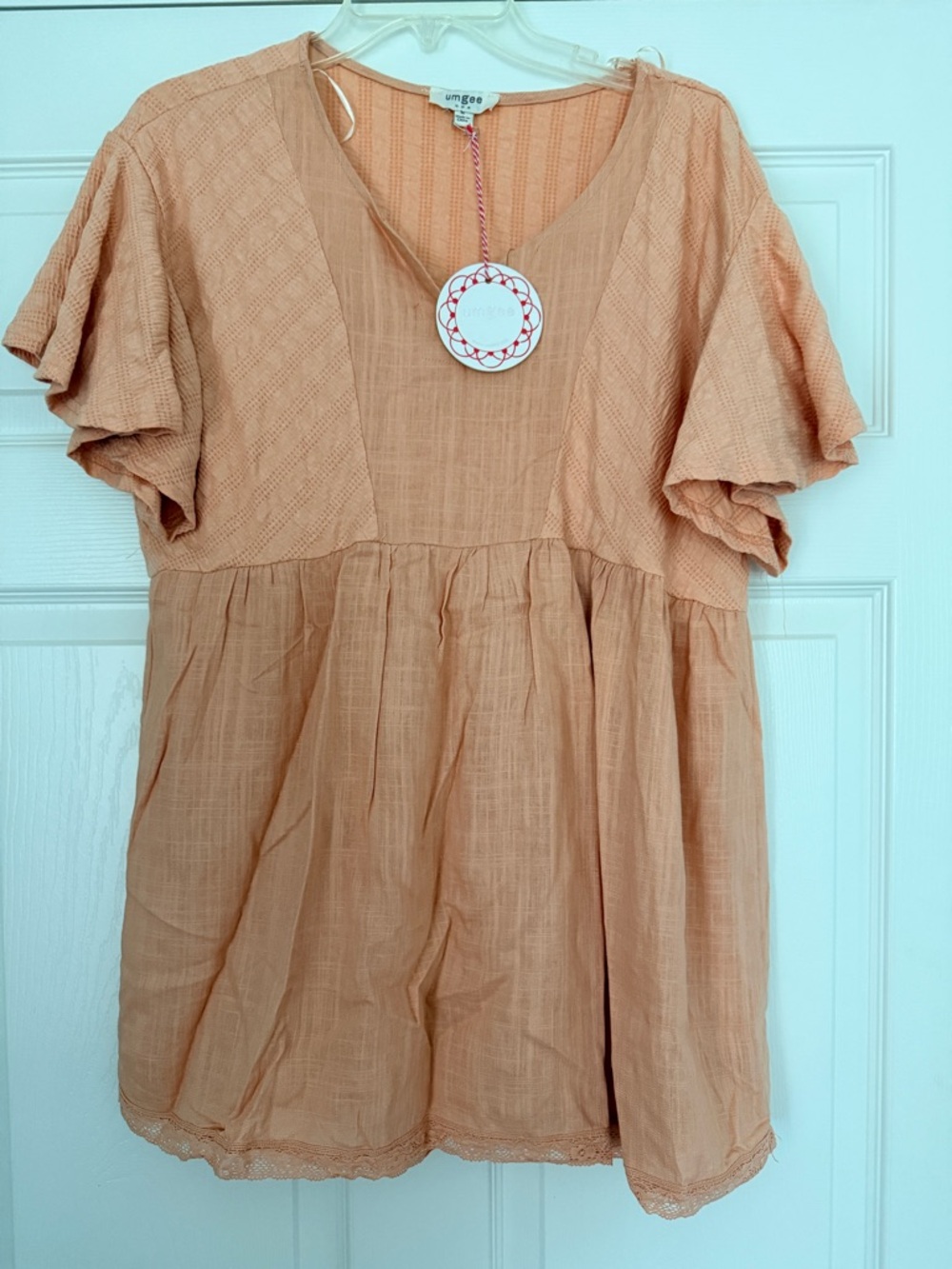 Umgee Peach Waffle Knit Scoop Neck Top